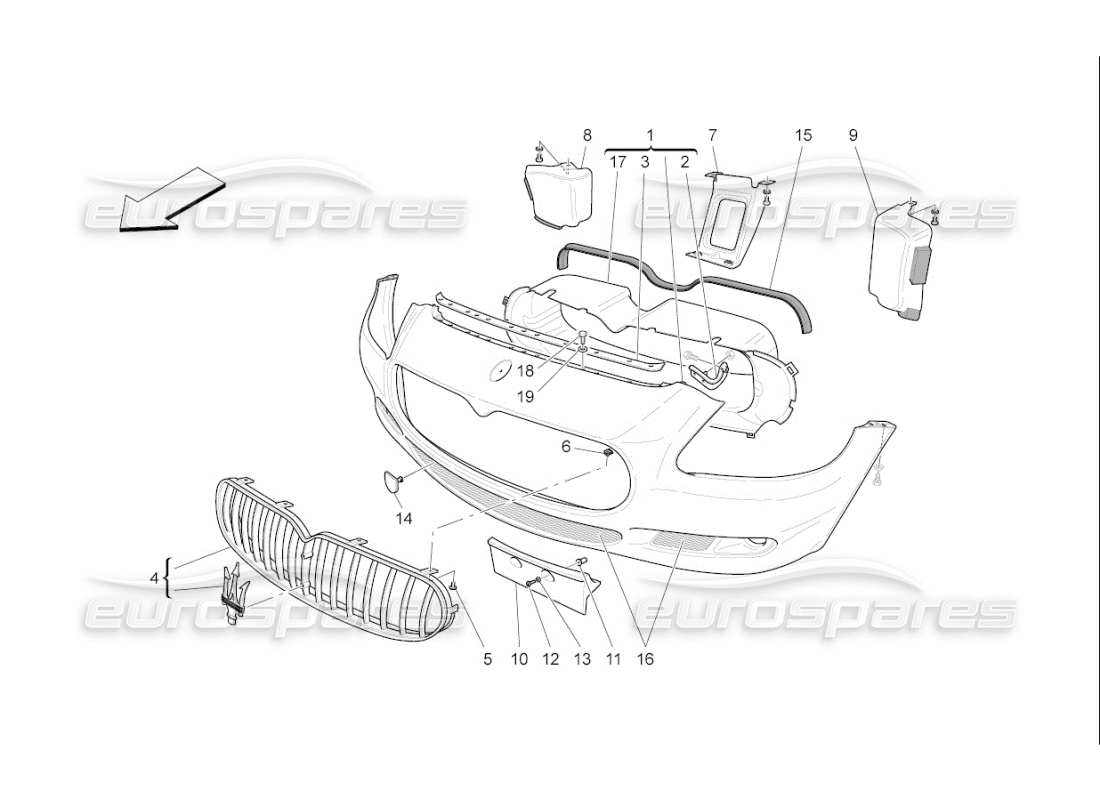 maserati qtp. (2009) 4.7 auto front bumper part diagram