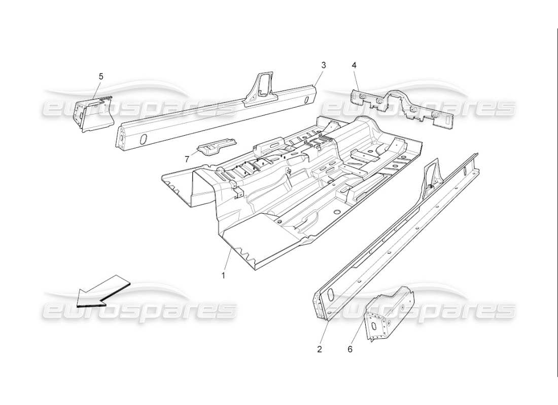 maserati qtp. (2010) 4.7 auto central structural frames and sheet panels parts diagram