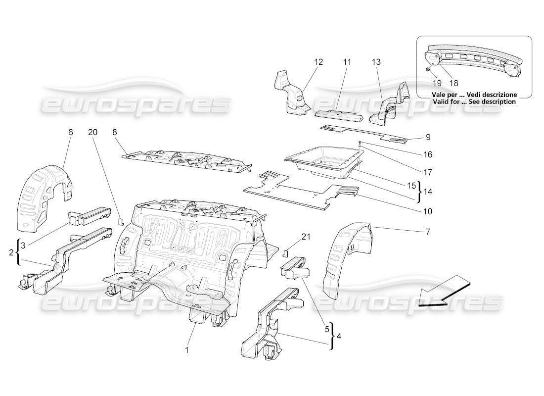 maserati qtp. (2010) 4.2 auto rear structural frames and sheet panels part diagram