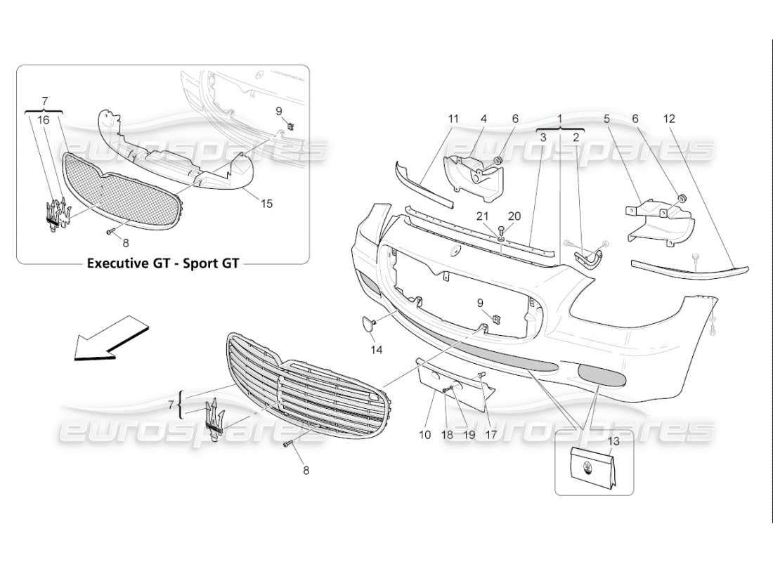 maserati qtp. (2008) 4.2 auto front bumper parts diagram