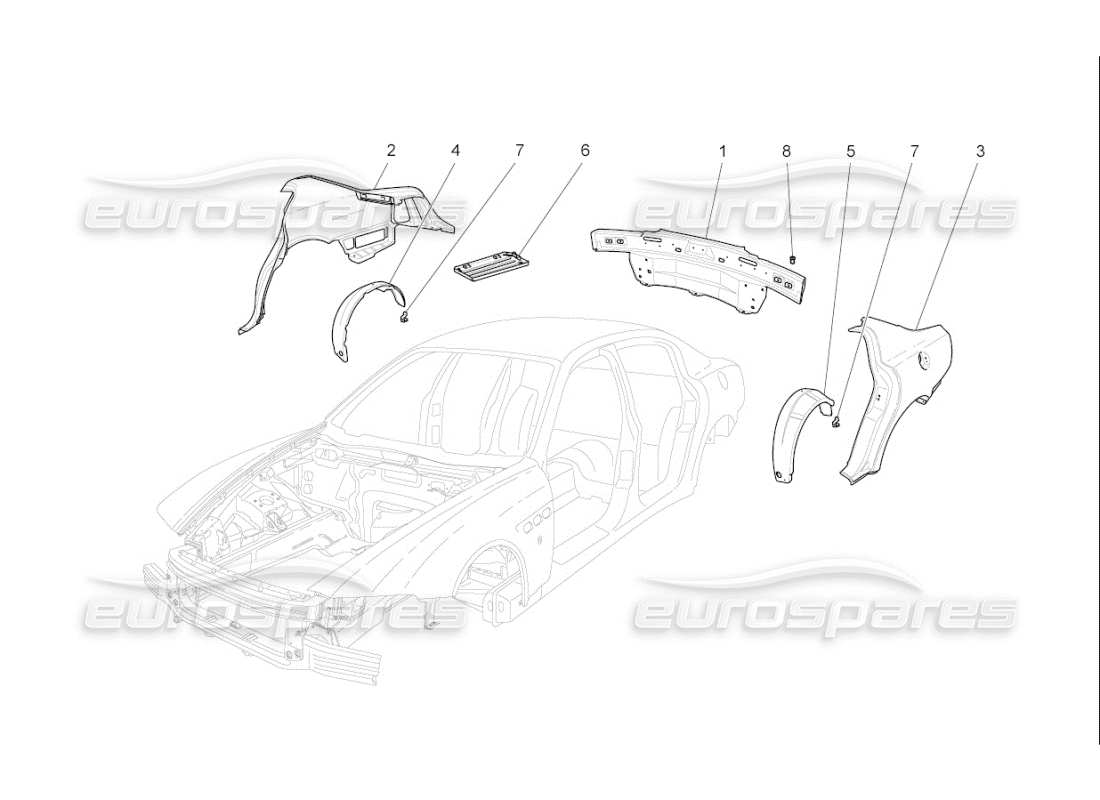 maserati qtp. (2009) 4.7 auto bodywork and rear outer trim panels part diagram