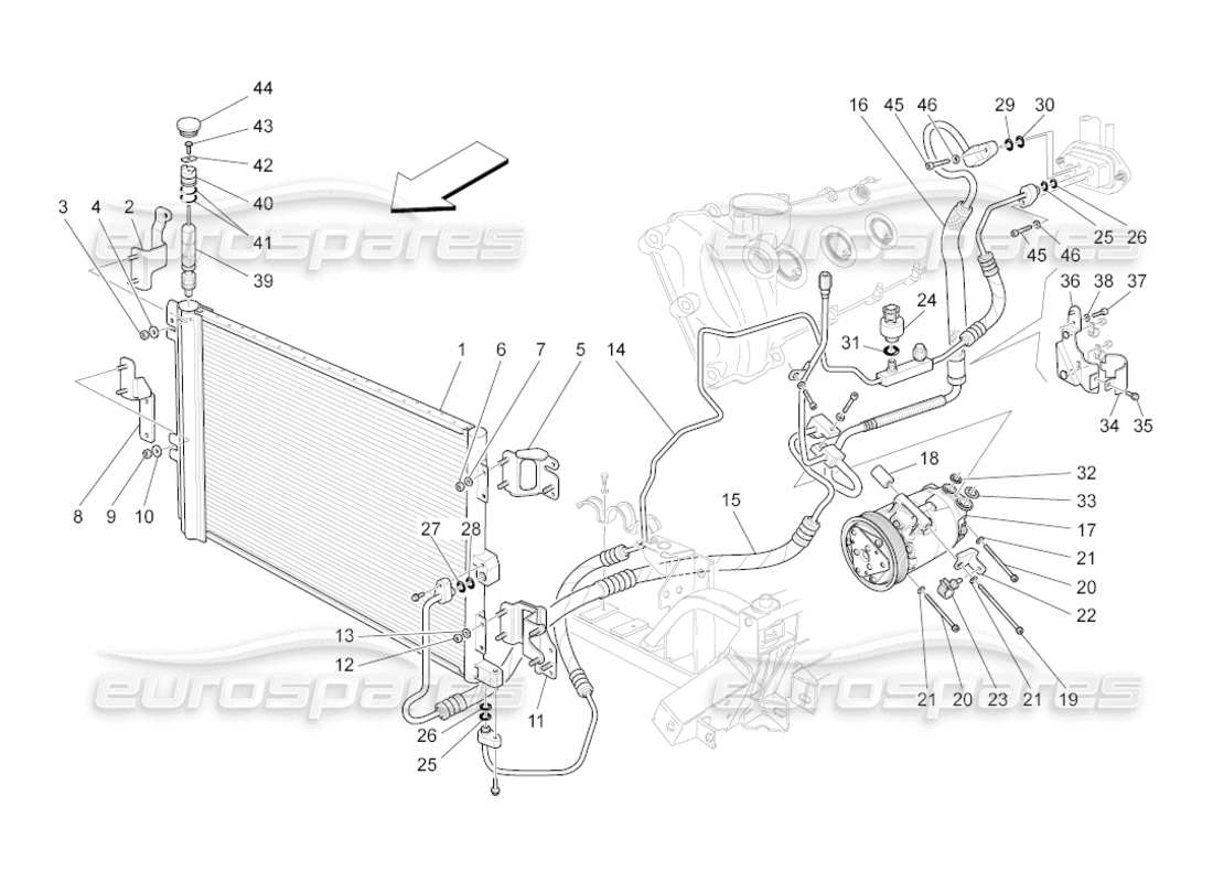 maserati grancabrio (2011) 4.7 a c unit: engine compartment devices parts diagram