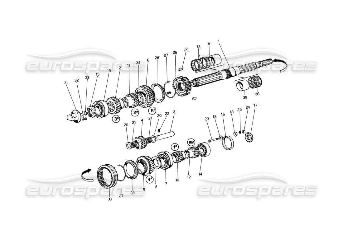 ferrari 365 gt4 berlinetta boxer main shaft gears (from car no. 17543) part diagram