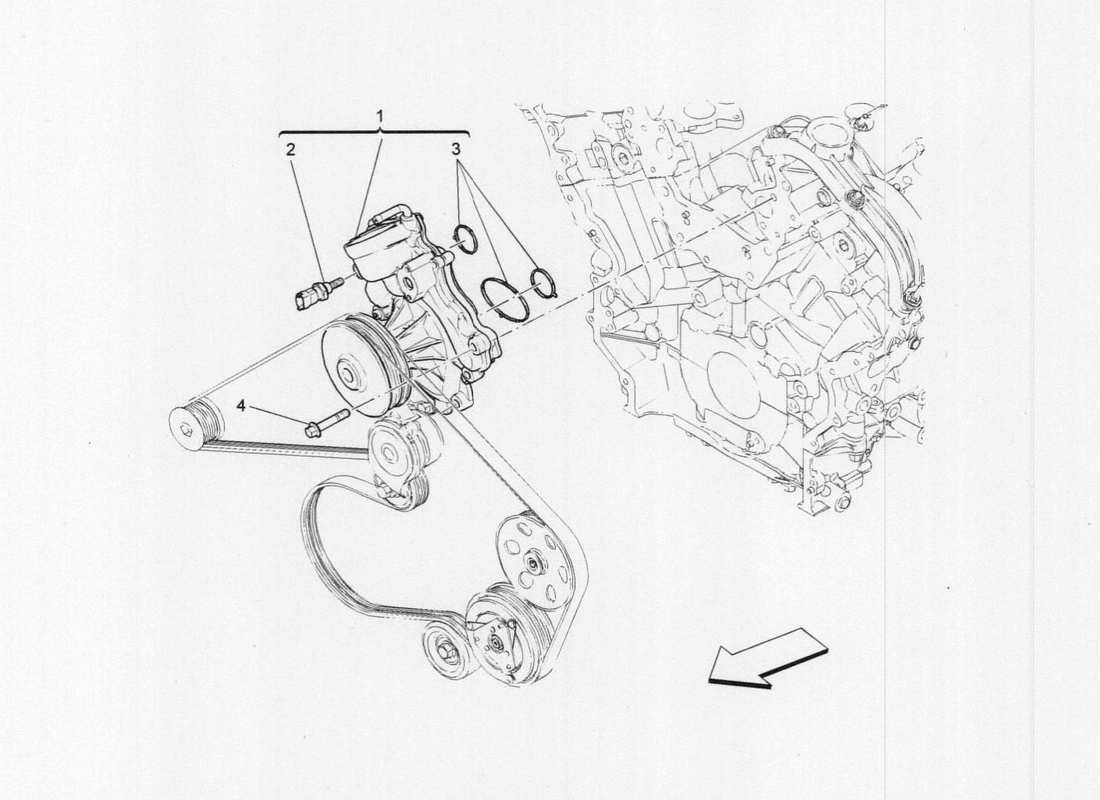 maserati qtp. v6 3.0 tds 275bhp 2017 cooling system: water pumps parts diagram