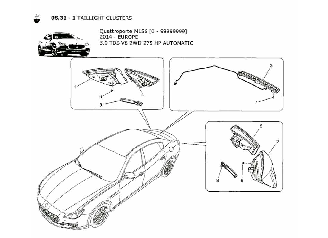 maserati qtp. v6 3.0 tds 275bhp 2014 taillight clusters part diagram