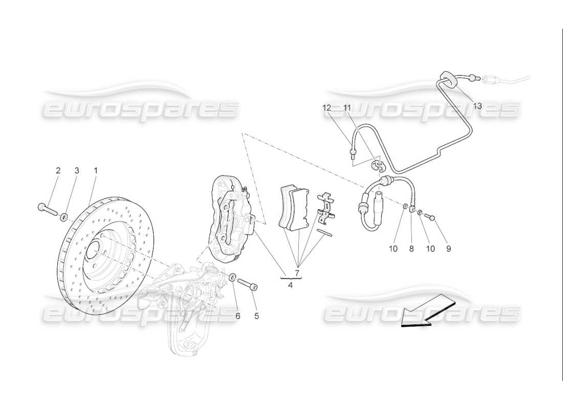 maserati qtp. (2009) 4.7 auto braking devices on front wheels part diagram