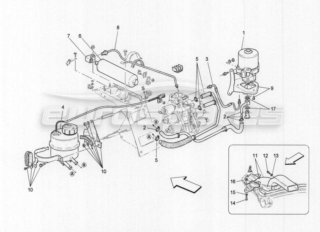 maserati granturismo special edition gearbox activation hydraulics : tank and pump parts diagram