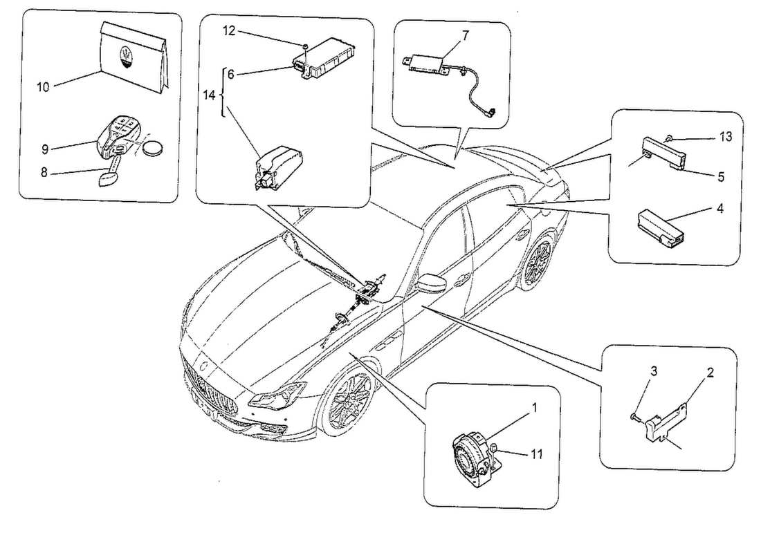 maserati qtp. v8 3.8 530bhp 2014 alarm and immobilizer system parts diagram