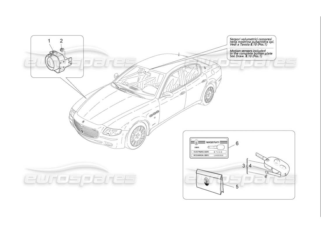 maserati qtp. (2007) 4.2 f1 alarm and immobilizer system parts diagram