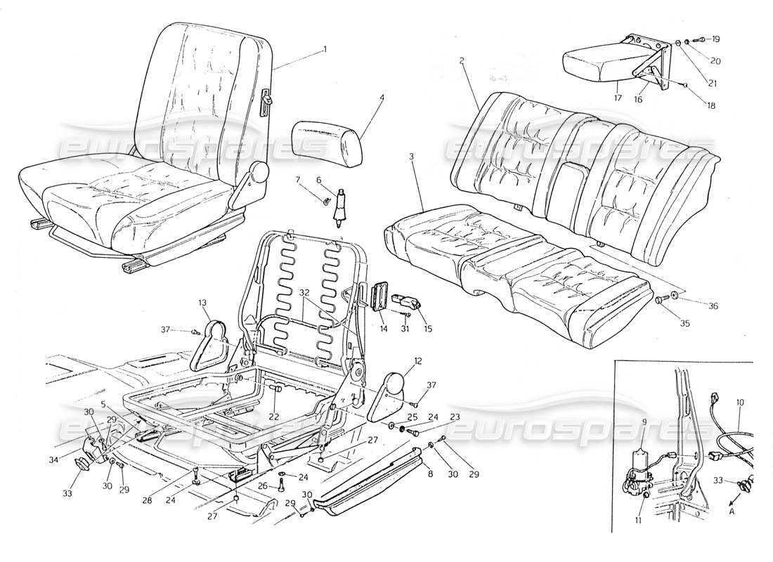 maserati 228 manual movement for front and rear seats part diagram