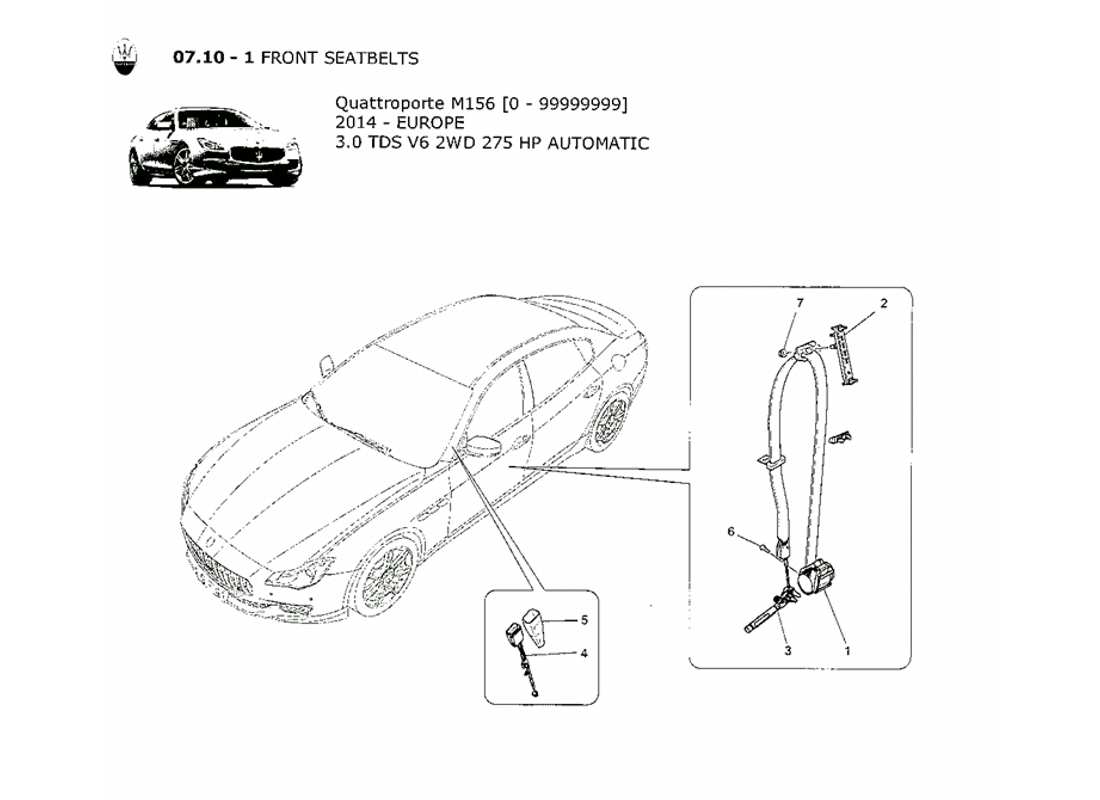 maserati qtp. v6 3.0 tds 275bhp 2014 front seatbelts part diagram