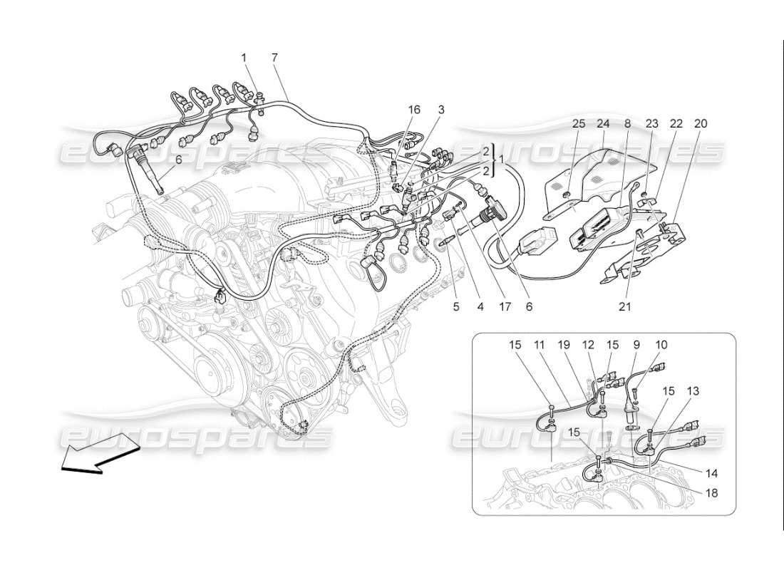 maserati qtp. (2010) 4.7 auto electronic control: injection and engine timing control parts diagram