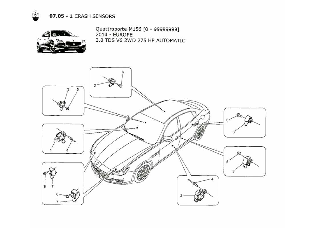 maserati qtp. v6 3.0 tds 275bhp 2014 crash sensors part diagram