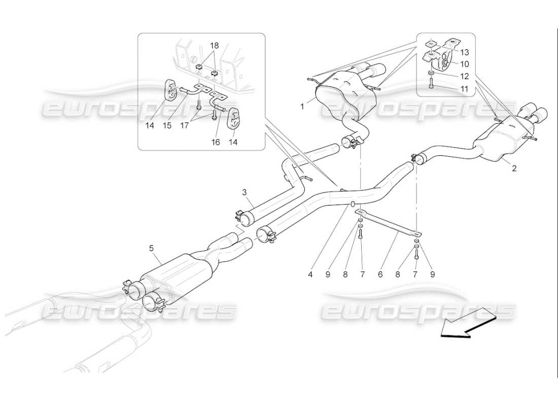 maserati qtp. (2009) 4.7 auto silencers part diagram