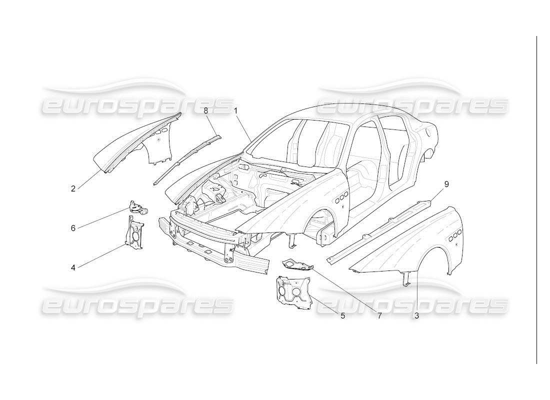 maserati qtp. (2007) 4.2 auto bodywork and front outer trim panels parts diagram