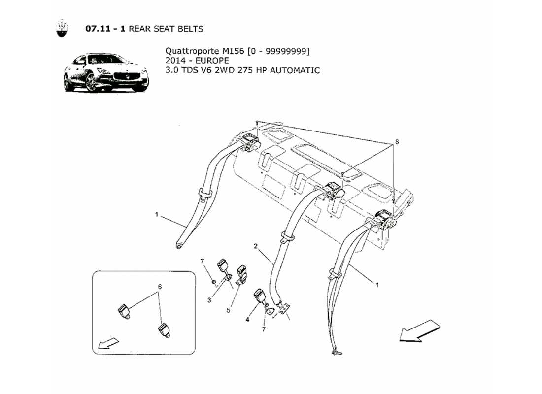 maserati qtp. v6 3.0 tds 275bhp 2014 rear seat belts part diagram