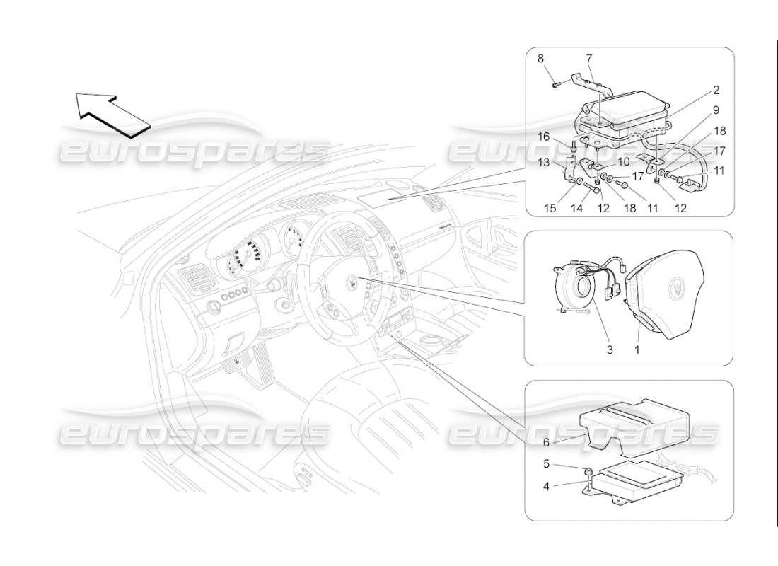 maserati qtp. (2007) 4.2 f1 front airbag system parts diagram
