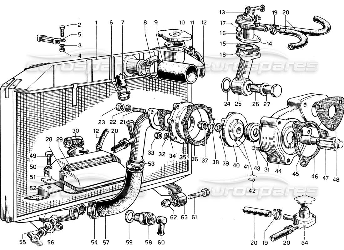 ferrari 330 gtc coupe radiator and water pump parts diagram