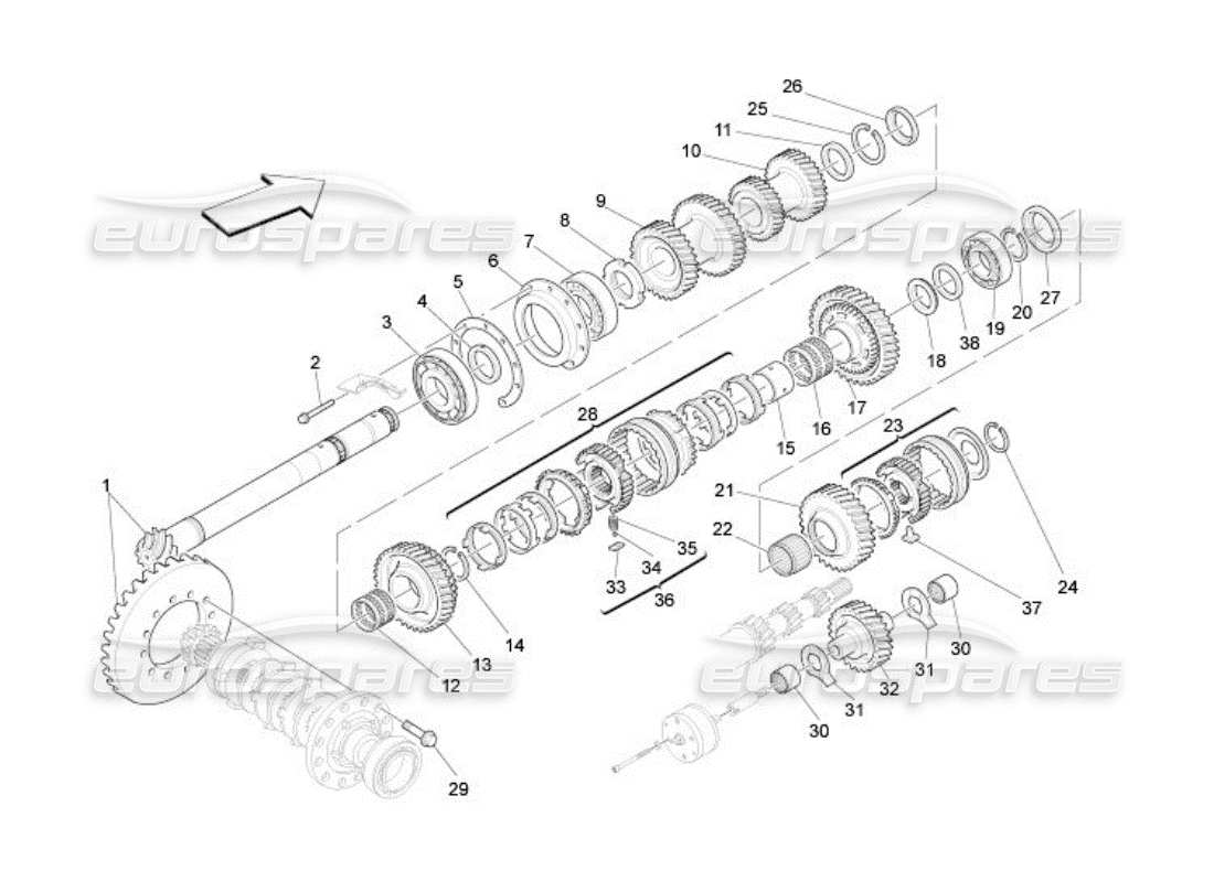 maserati qtp. (2005) 4.2 lay shaft gears part diagram