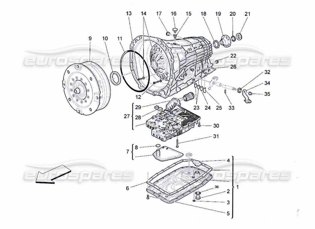 maserati qtp. (2010) 4.2 auto gearbox housings parts diagram