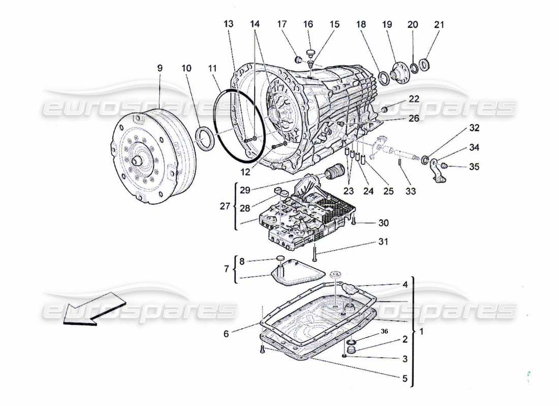 maserati qtp. (2010) 4.2 auto gearbox housings part diagram