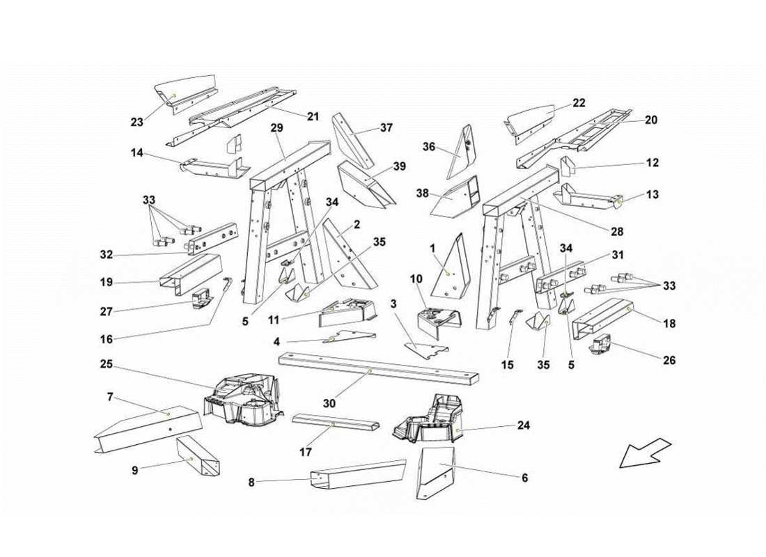 lamborghini gallardo lp560-4s update rear frame elements part diagram