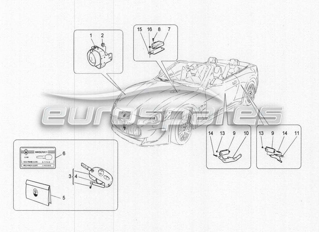 maserati grancabrio mc centenario alarms and immobilizer parts diagram
