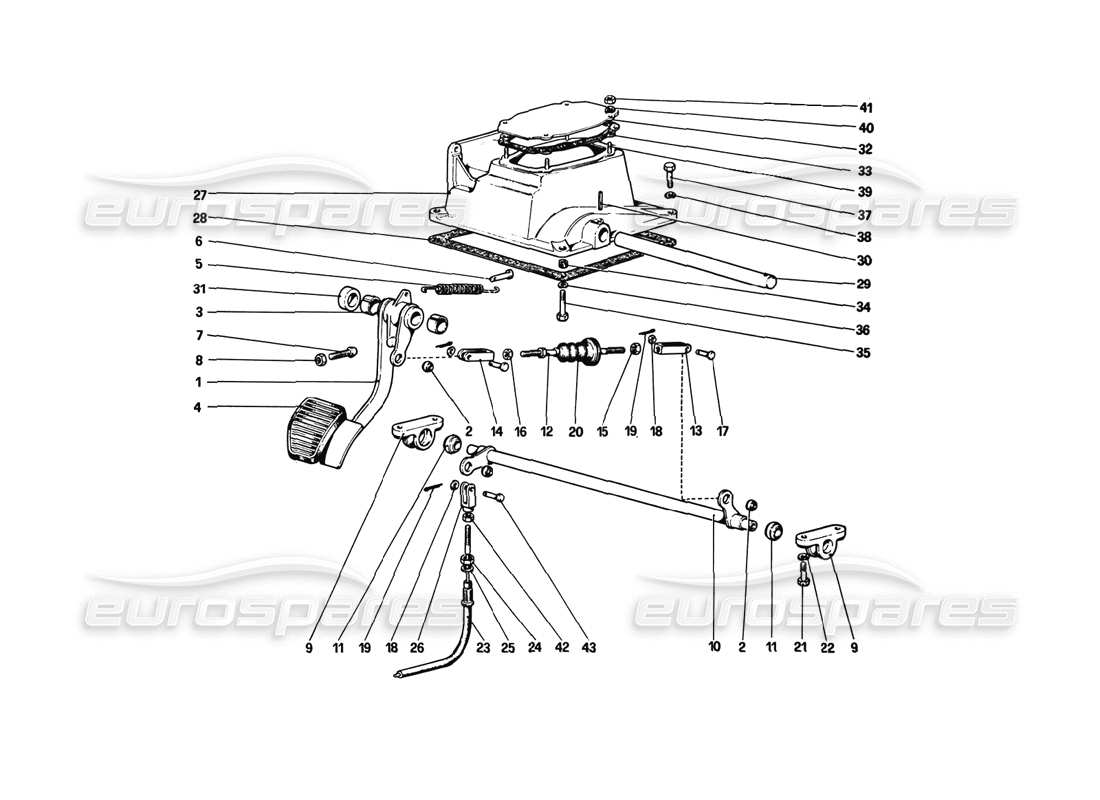 ferrari 308 gtb (1980) pedal board - clutch control (variants for rhd versions) parts diagram