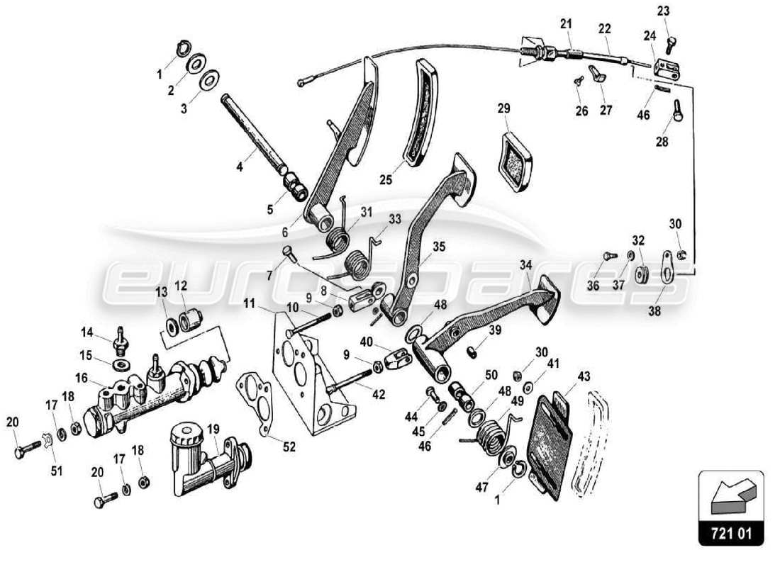 lamborghini miura p400s brake and clutch pedal parts diagram