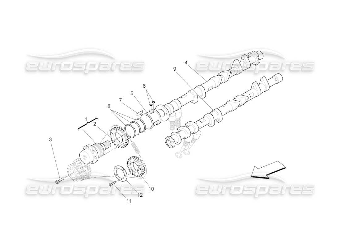 maserati qtp. (2007) 4.2 f1 lh cylinder head camshafts part diagram