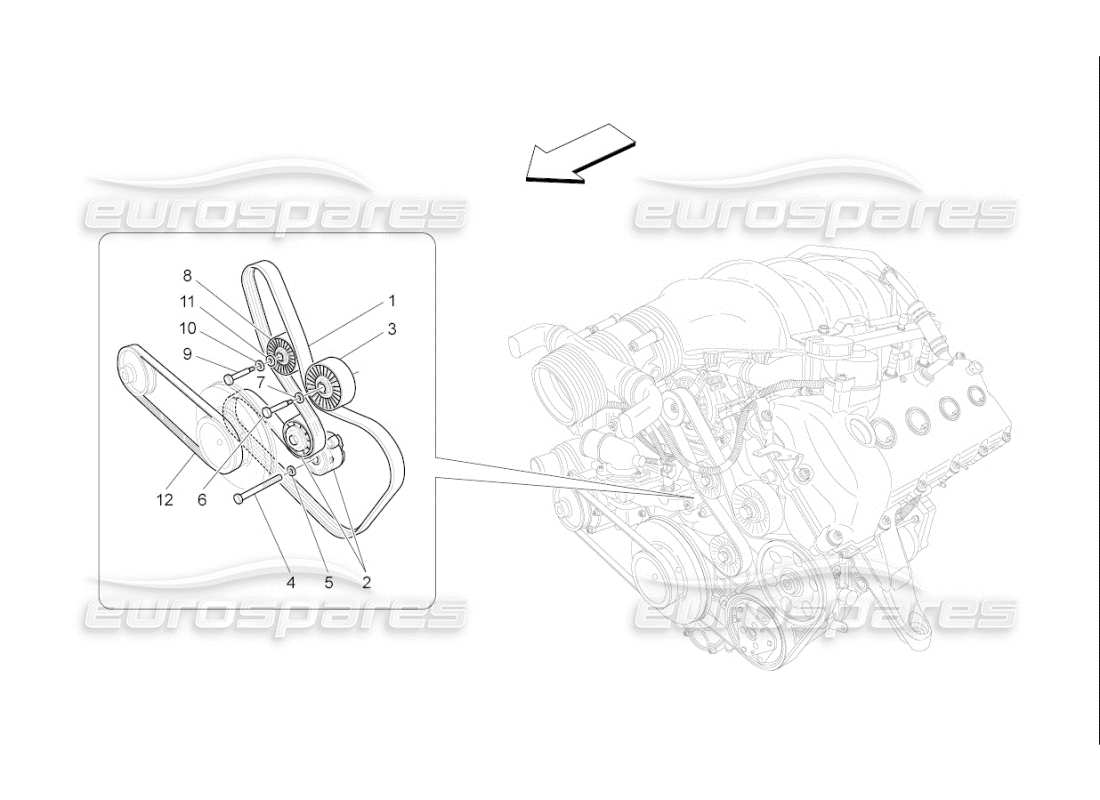 maserati qtp. (2010) 4.7 auto auxiliary device belts parts diagram