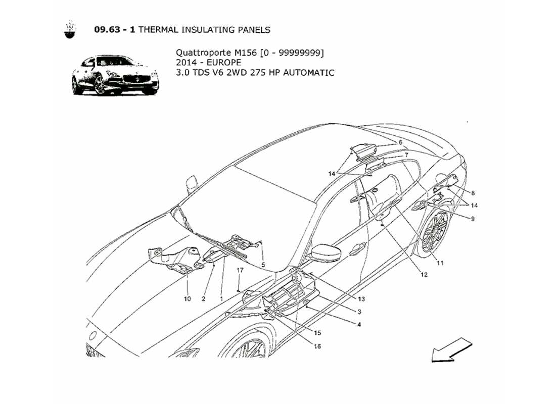 maserati qtp. v6 3.0 tds 275bhp 2014 thermal insulating panels part diagram