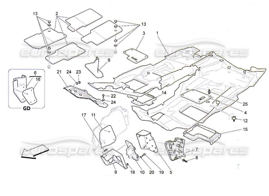 maserati qtp. (2010) 4.2 passenger compartment mats parts diagram