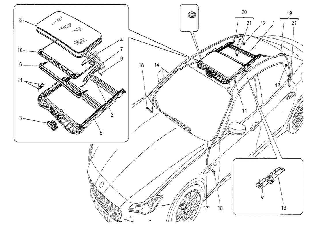 maserati qtp. v8 3.8 530bhp 2014 sunroof parts diagram