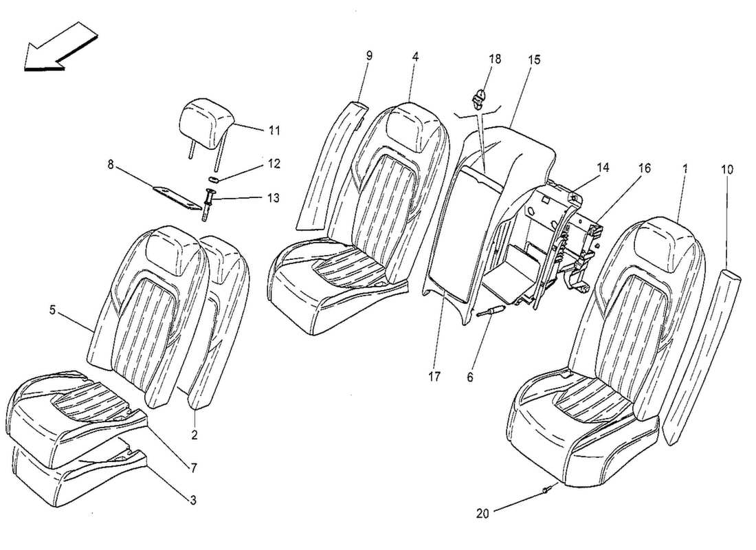 maserati qtp. v8 3.8 530bhp 2014 rear seats: trim panels parts diagram