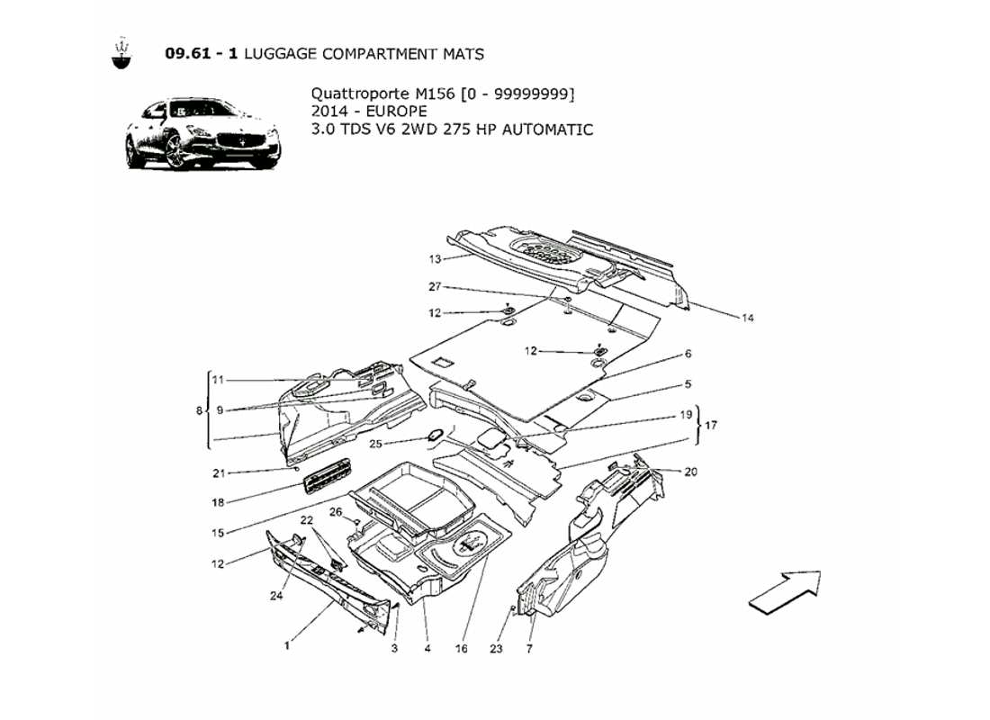 maserati qtp. v6 3.0 tds 275bhp 2014 luggage compartment mats part diagram