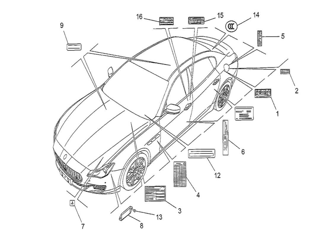 maserati qtp. v8 3.8 530bhp 2014 stickers and labels parts diagram