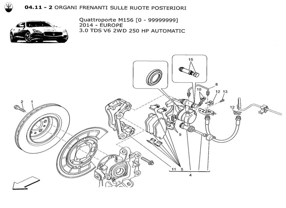 maserati qtp. v6 3.0 tds 250bhp 2014 braking devices on rear wheels part diagram