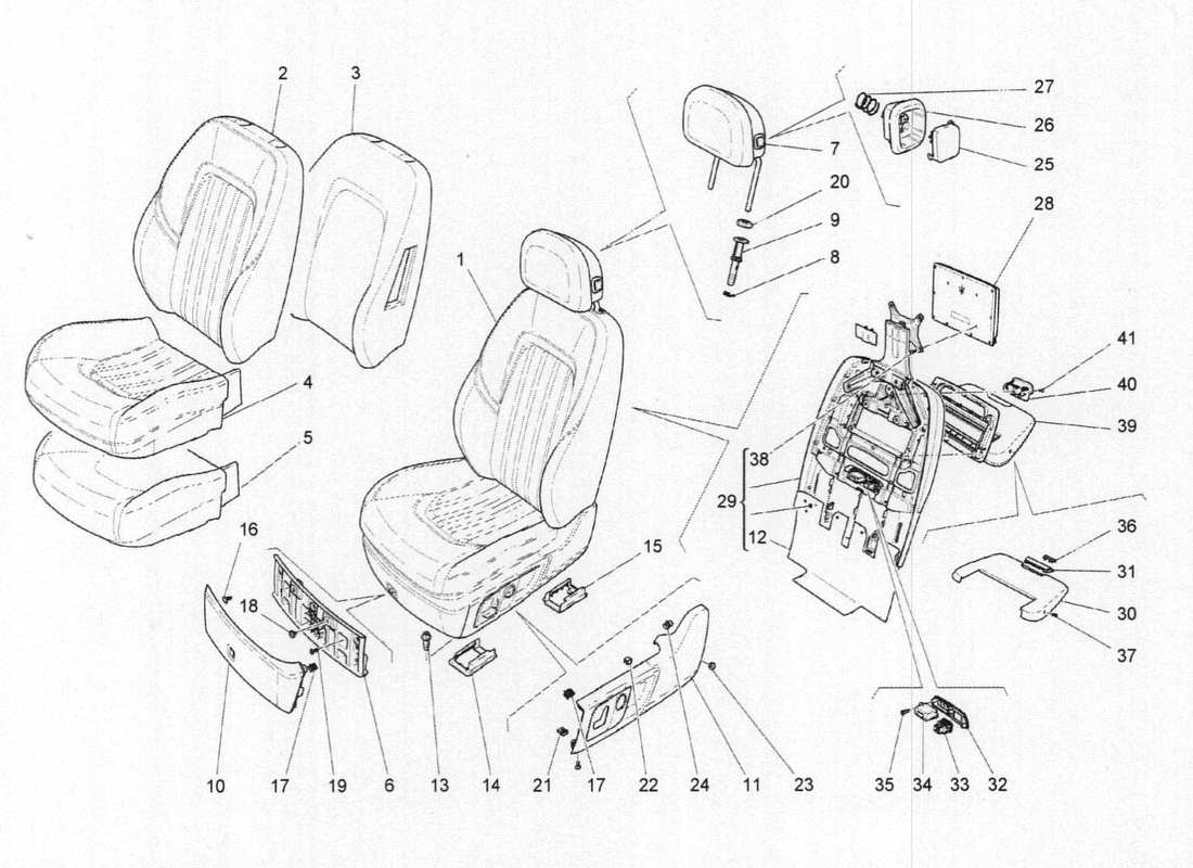 maserati qtp. v6 3.0 bt 410bhp 2015 front seats parts diagram
