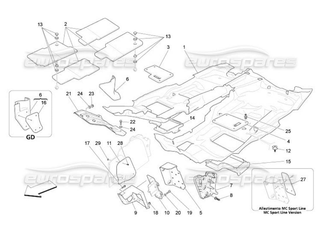 maserati qtp. (2005) 4.2 passenger compartment mats part diagram