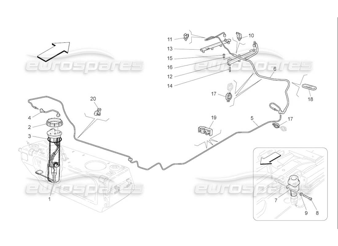 maserati qtp. (2008) 4.2 auto fuel pumps and connection lines parts diagram