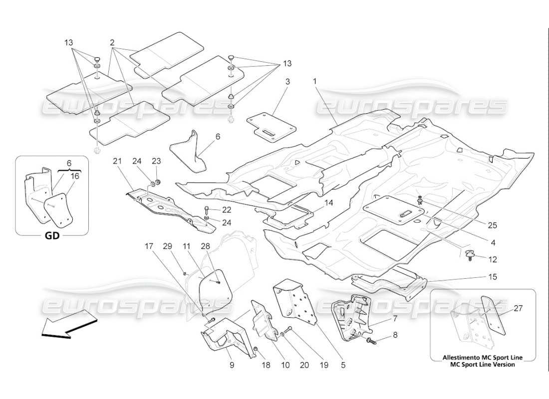 maserati qtp. (2008) 4.2 auto passenger compartment mats parts diagram