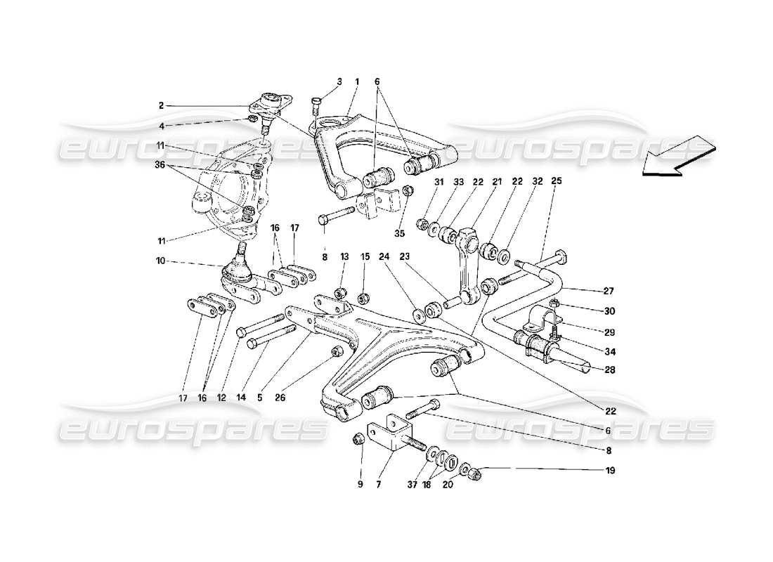 ferrari 348 (2.7 motronic) front suspension - wishbones parts diagram