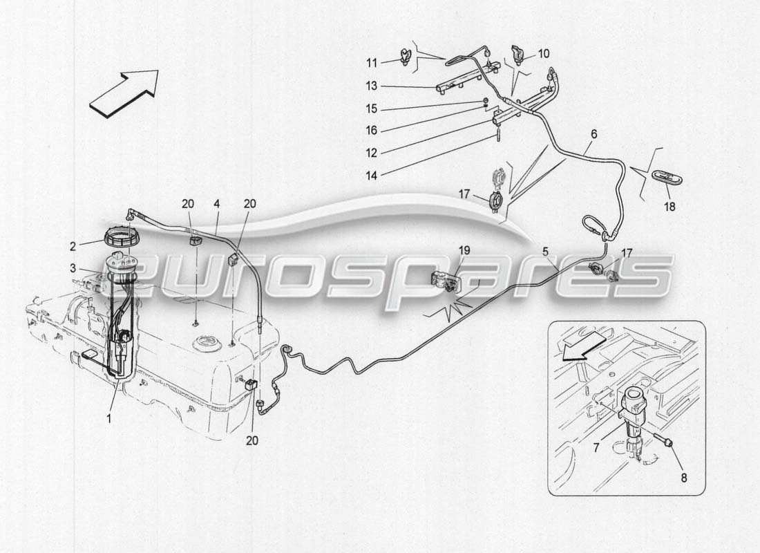 maserati grancabrio mc centenario fuel pumps and connection pipes parts diagram