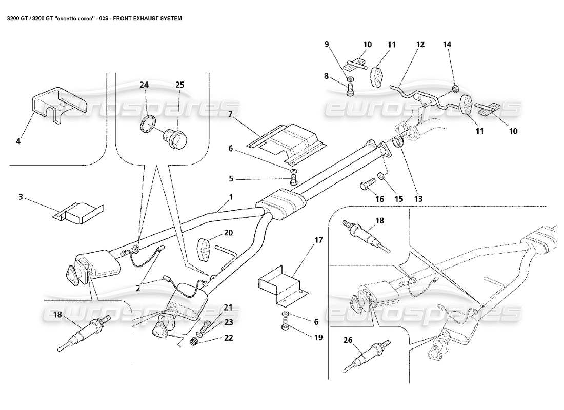 maserati 3200 gt/gta/assetto corsa front exhaust system parts diagram