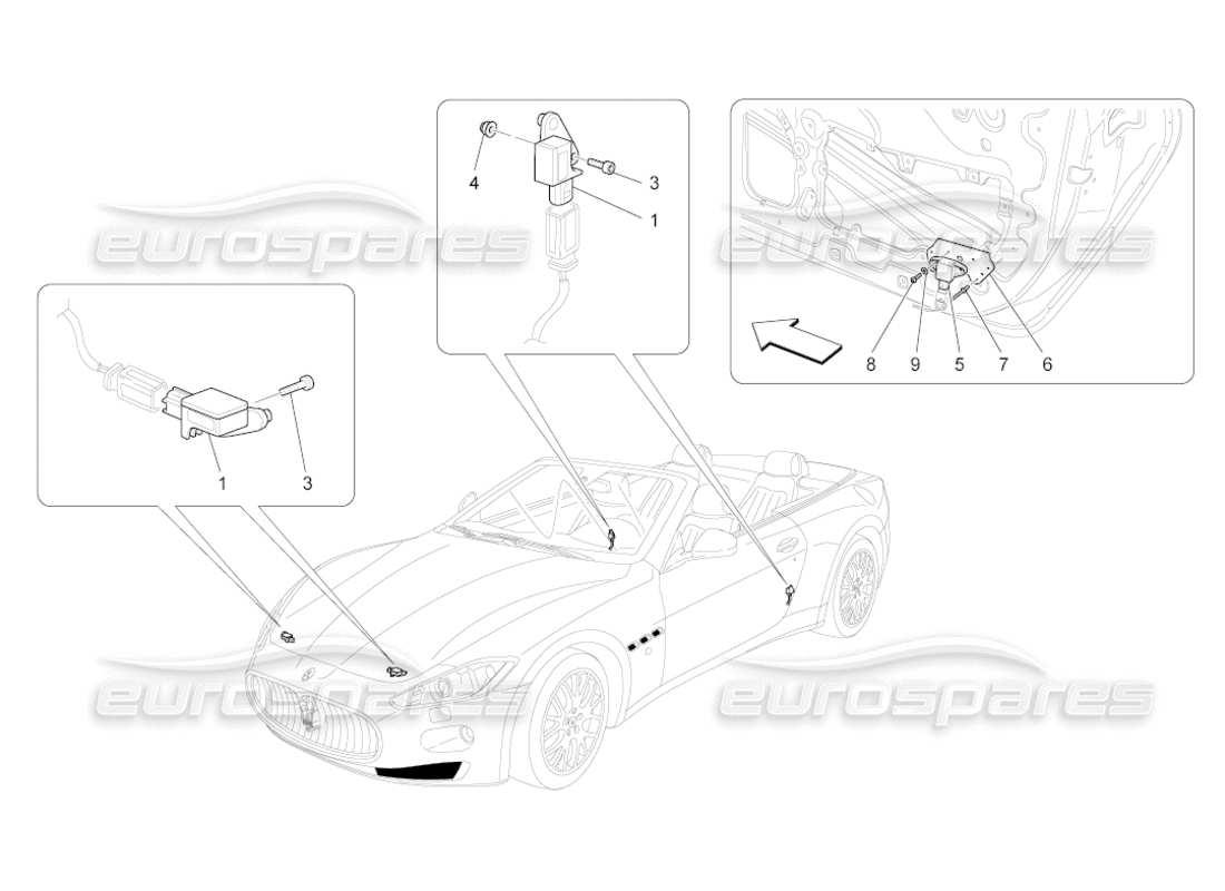 maserati grancabrio (2010) 4.7 crash sensors part diagram