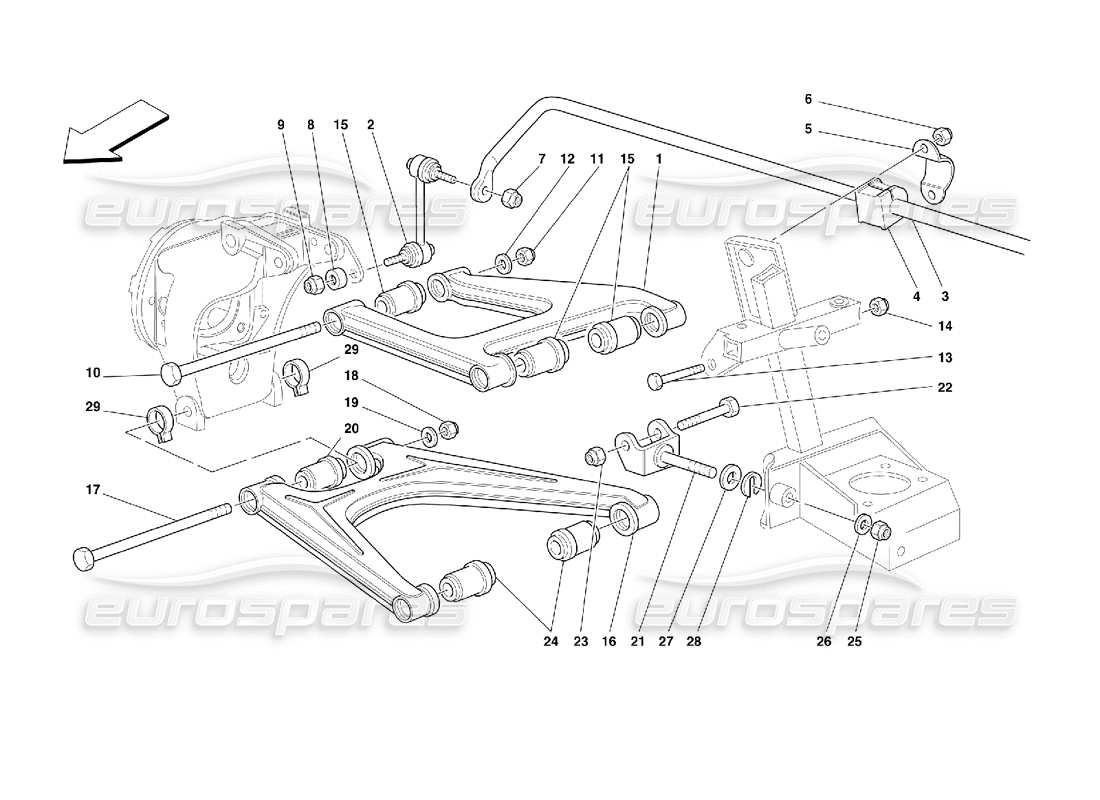 ferrari 355 (2.7 motronic) rear suspension - wishbones parts diagram