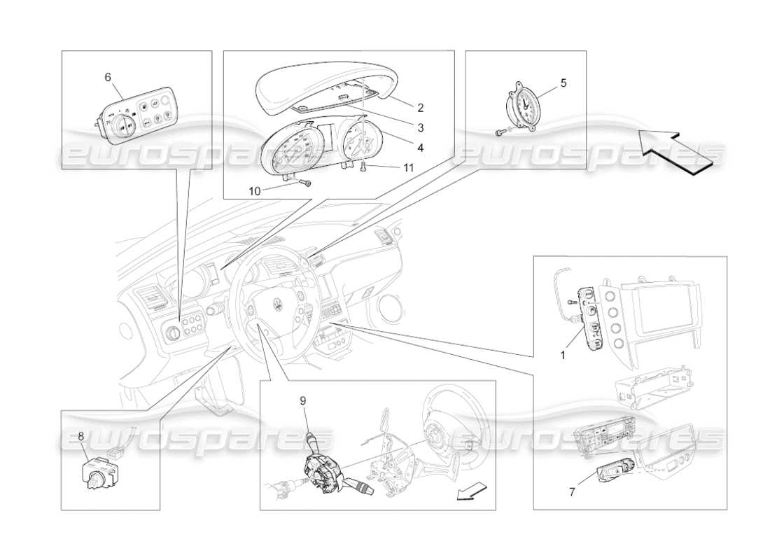 maserati grancabrio (2010) 4.7 dashboard devices part diagram