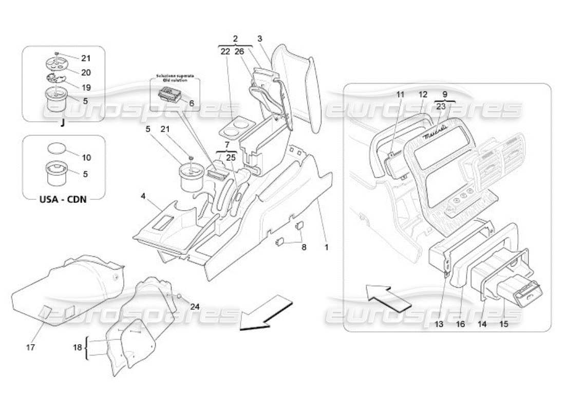 maserati qtp. (2005) 4.2 accessory console and centre console parts diagram