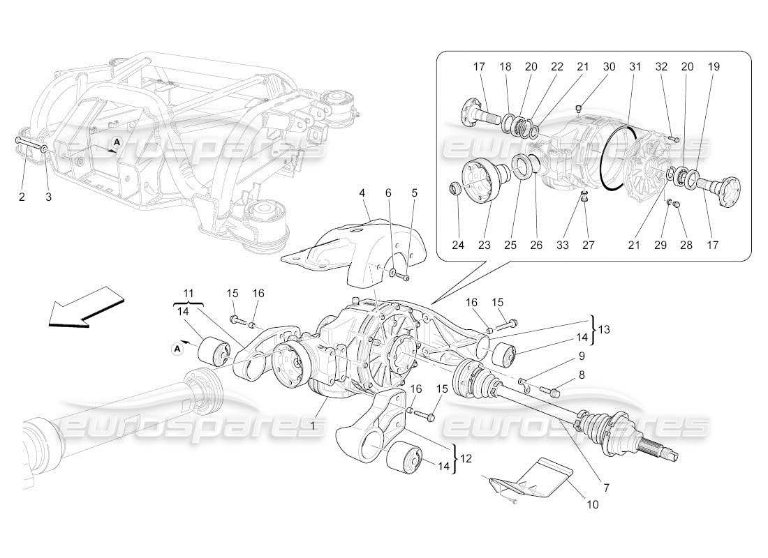 maserati qtp. (2010) 4.2 auto differential and rear axle shafts parts diagram